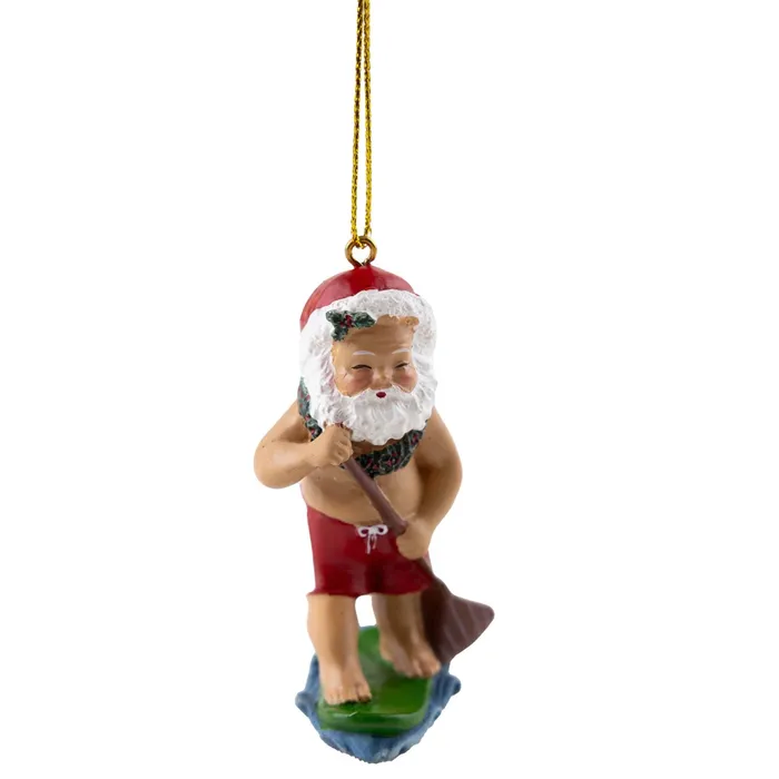 MADDENCORP Earrings Handpainted Paddleboarding Santa Christmas Ornament