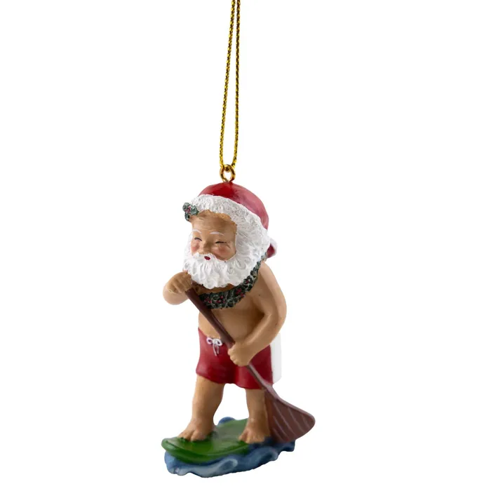 MADDENCORP Earrings Handpainted Paddleboarding Santa Christmas Ornament