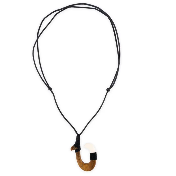 MADDENCORP Necklaces Mauna Ka Wood Bone Hawaiian Fish Hook Necklace