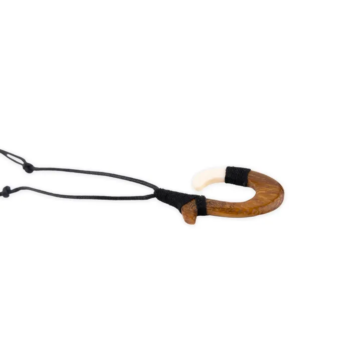 MADDENCORP Necklaces Mauna Ka Wood Bone Hawaiian Fish Hook Necklace