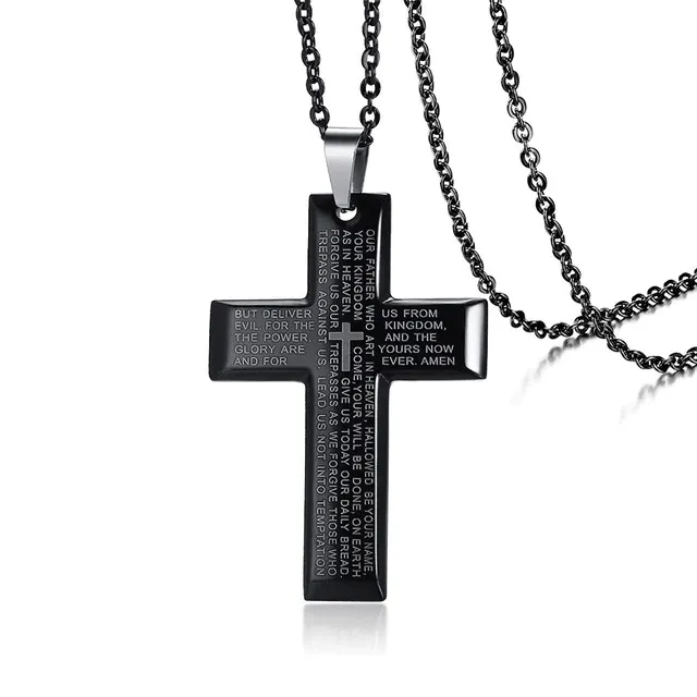 Mens Christian Necklace br Lords Prayer Cross Lords Guidance Necklaces