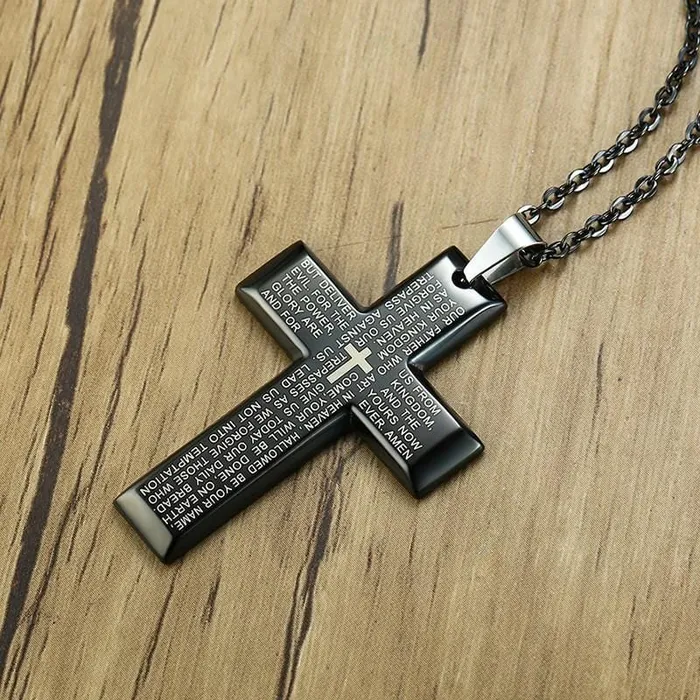 Mens Christian Necklace br Lords Prayer Cross Lords Guidance Necklaces