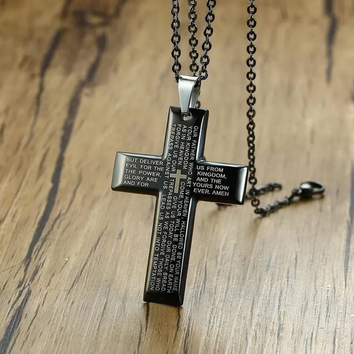 Mens Christian Necklace br Lords Prayer Cross Lords Guidance Necklaces