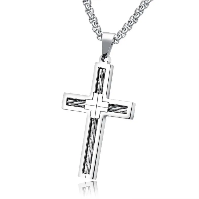 Mens Christian Necklace br Wire Steel Lords Guidance Necklaces