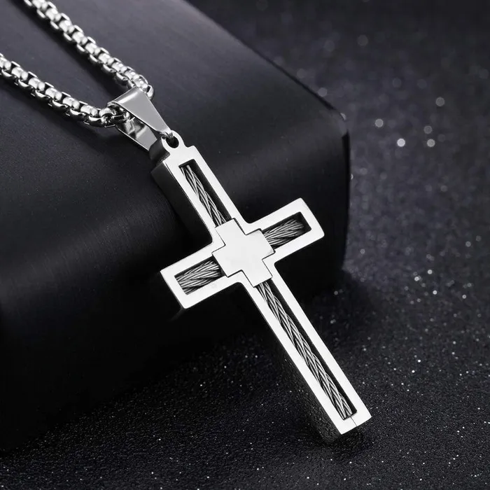 Mens Christian Necklace br Wire Steel Lords Guidance Necklaces