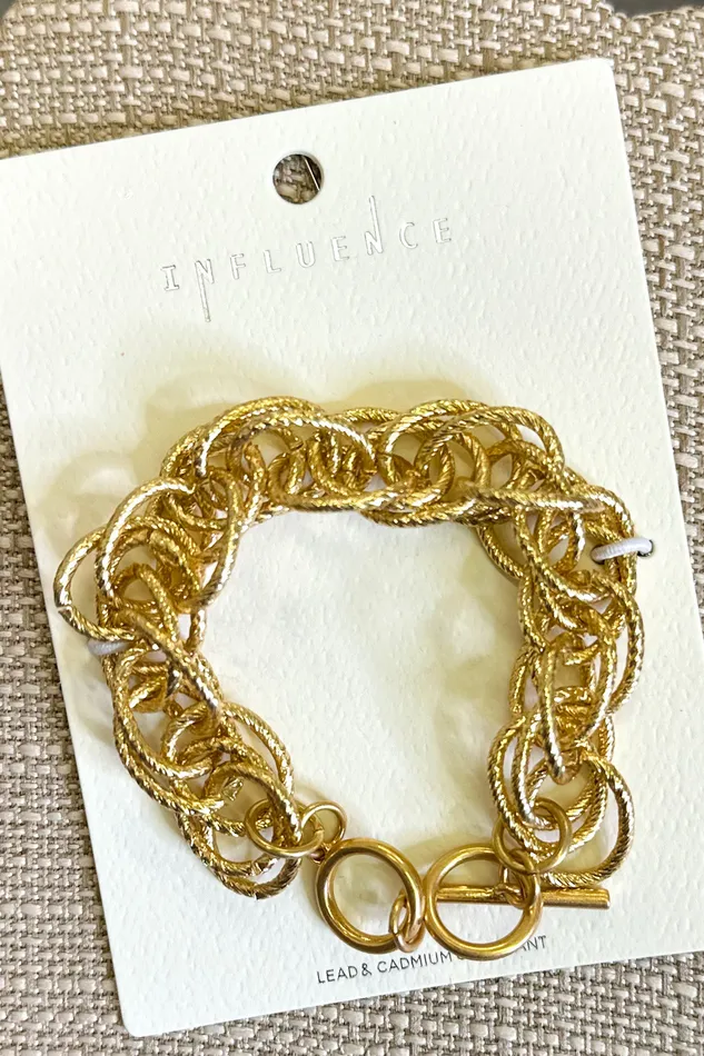 Metal Nested Mesh Rope Chain Link Bracelet Featuring TBar Closure Gold Judson Bracelets Metal Nested Mesh Rope Chain Link Bracelet Featuring TBar Closure Gold Judson Bracelets