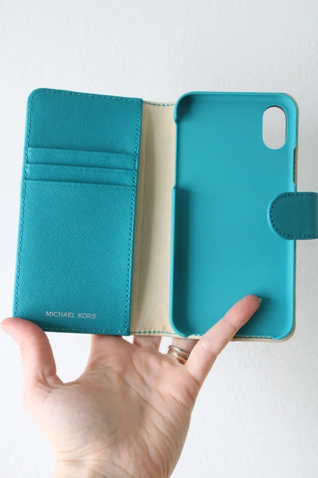 Michael Kors Necklaces Michael Kors Saffiano Leather Blue Folio Case For iPhone X