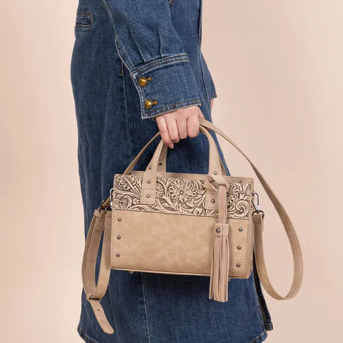 MONTANA WEST Earrings Wrangler Western Tooled Tote Crossbody Khaki