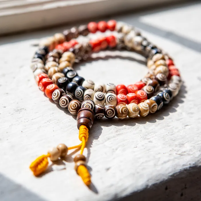 Multicolored Buffalo Bone Mala 108 beads DharmaCrafts Earrings