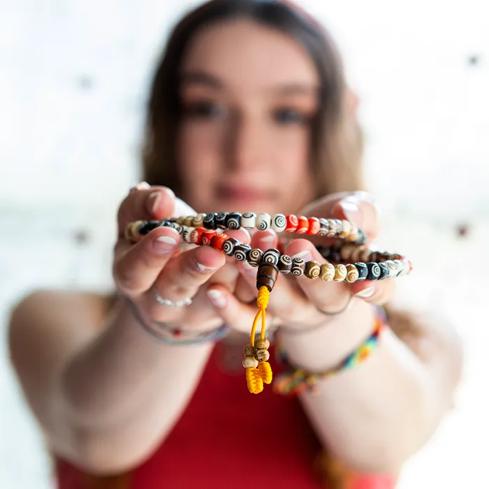 Multicolored Buffalo Bone Mala 108 beads DharmaCrafts Earrings