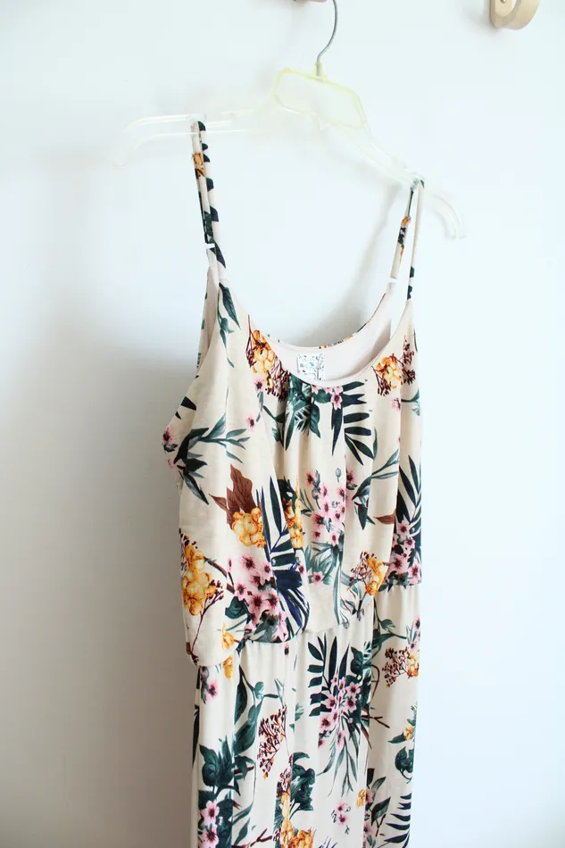 Naif Naif Tan Pink Orange Floral Maxi Dress L Rings