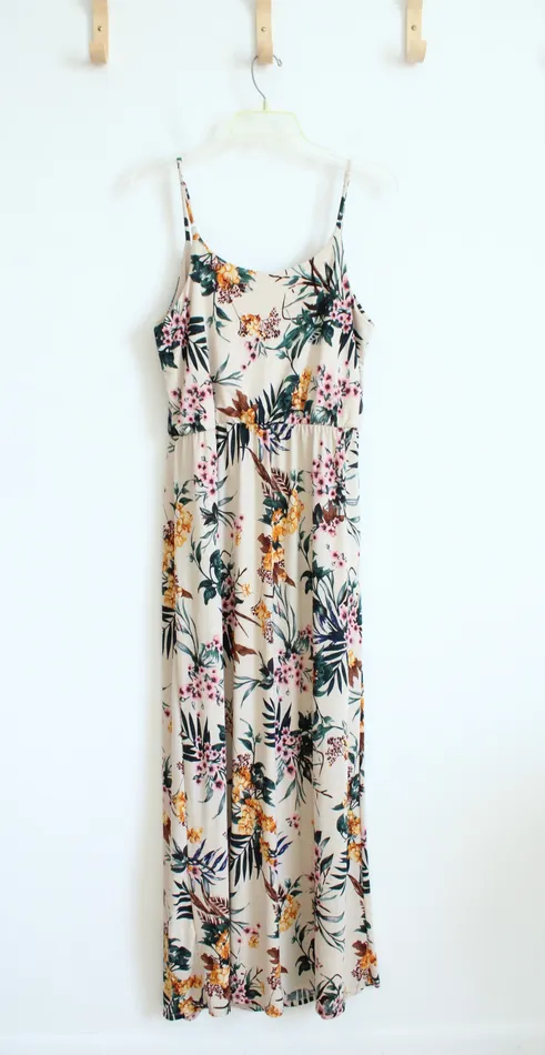 Naif Naif Tan Pink Orange Floral Maxi Dress L Rings
