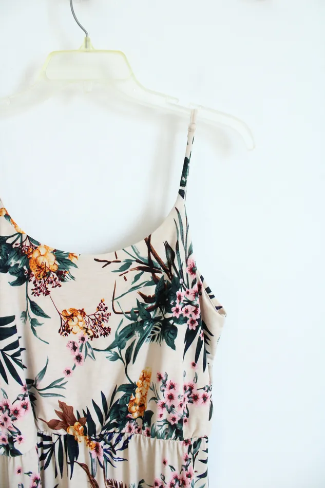 Naif Naif Tan Pink Orange Floral Maxi Dress L Rings