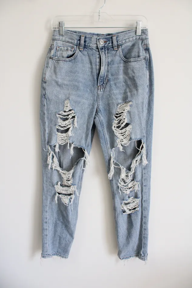 Necklaces American Eagle American Eagle Distressed Light Wash Mom Jeans 4