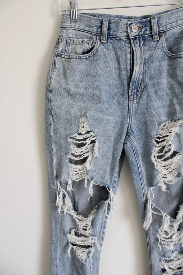 Necklaces American Eagle American Eagle Distressed Light Wash Mom Jeans 4