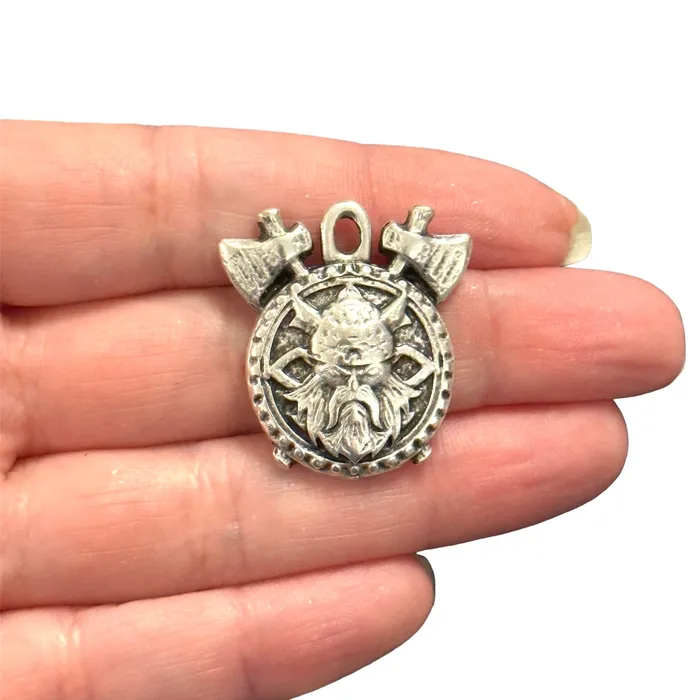 Necklaces Antique Silver Plated Viking Pendant Peppy Beads
