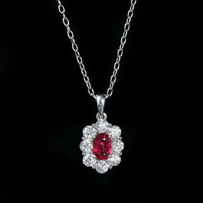 Necklaces BR Designs 18K White Gold 050 Carat Ruby and Diamond Pendant