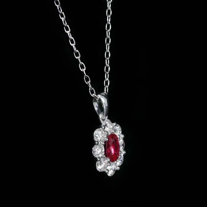 Necklaces BR Designs 18K White Gold 050 Carat Ruby and Diamond Pendant