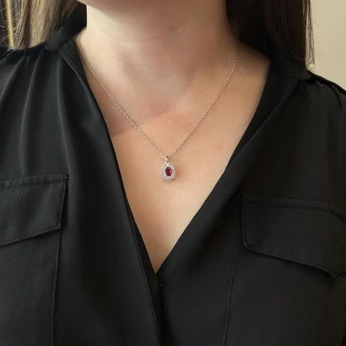Necklaces BR Designs 18K White Gold 050 Carat Ruby and Diamond Pendant
