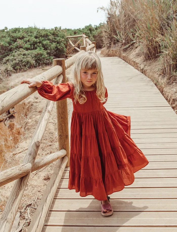 Necklaces Brielle Full Sleeve Tiered Little Girls Dress Erika Pea