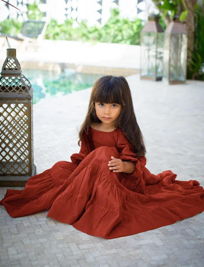 Necklaces Brielle Full Sleeve Tiered Little Girls Dress Erika Pea