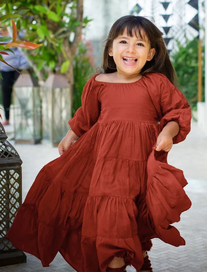 Necklaces Brielle Full Sleeve Tiered Little Girls Dress Erika Pea