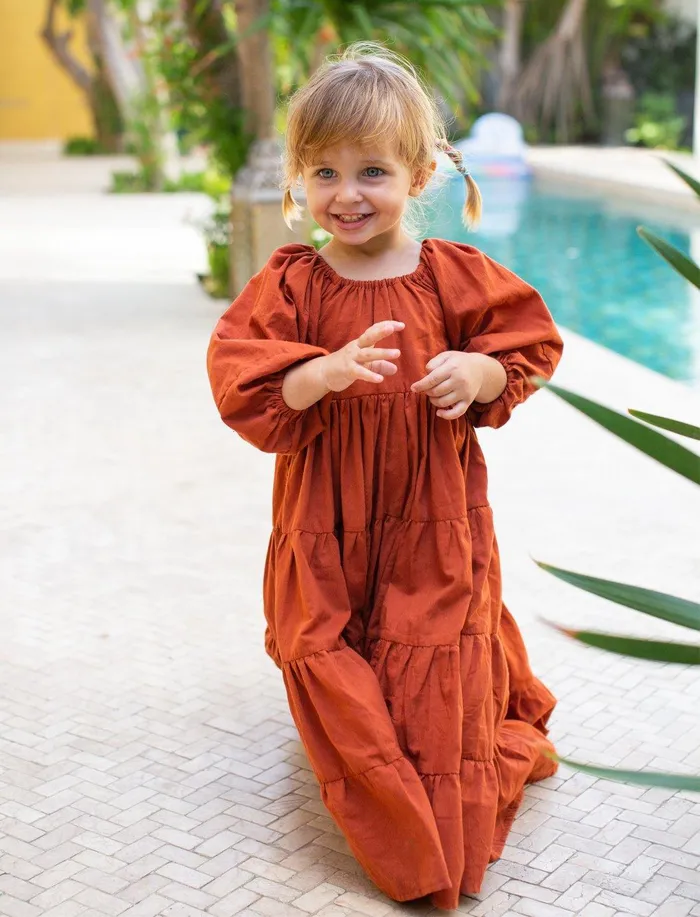 Necklaces Brielle Full Sleeve Tiered Little Girls Dress Erika Pea