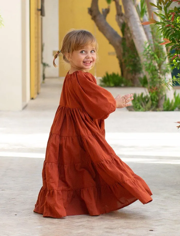 Necklaces Brielle Full Sleeve Tiered Little Girls Dress Erika Pea