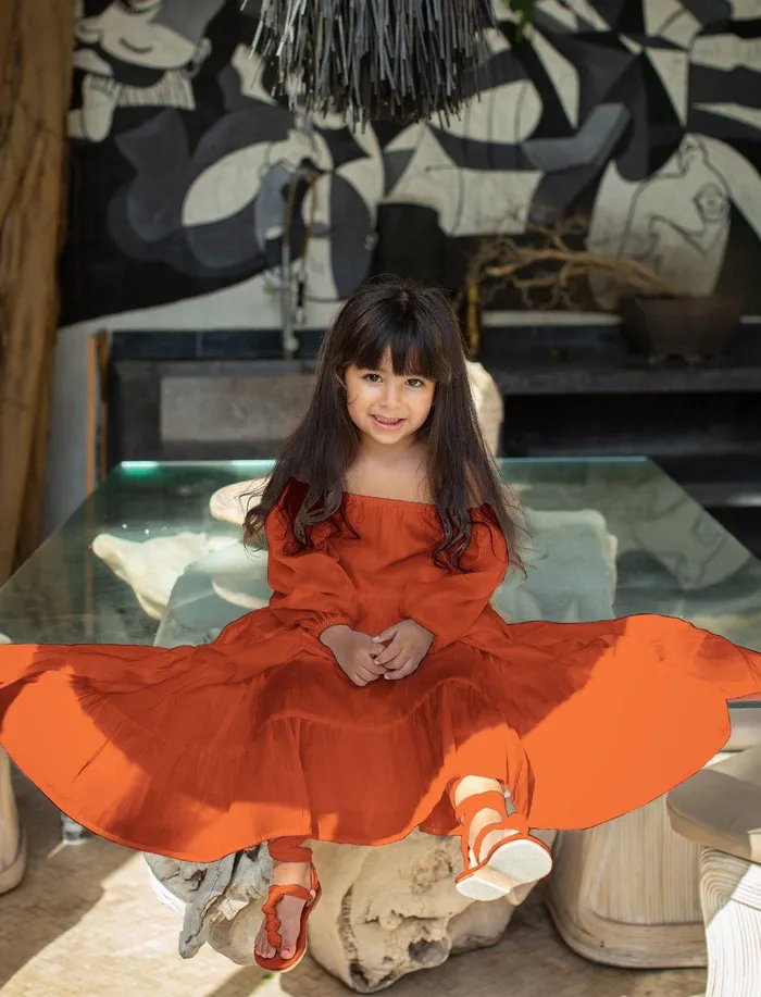 Necklaces Brielle Full Sleeve Tiered Little Girls Dress Erika Pea