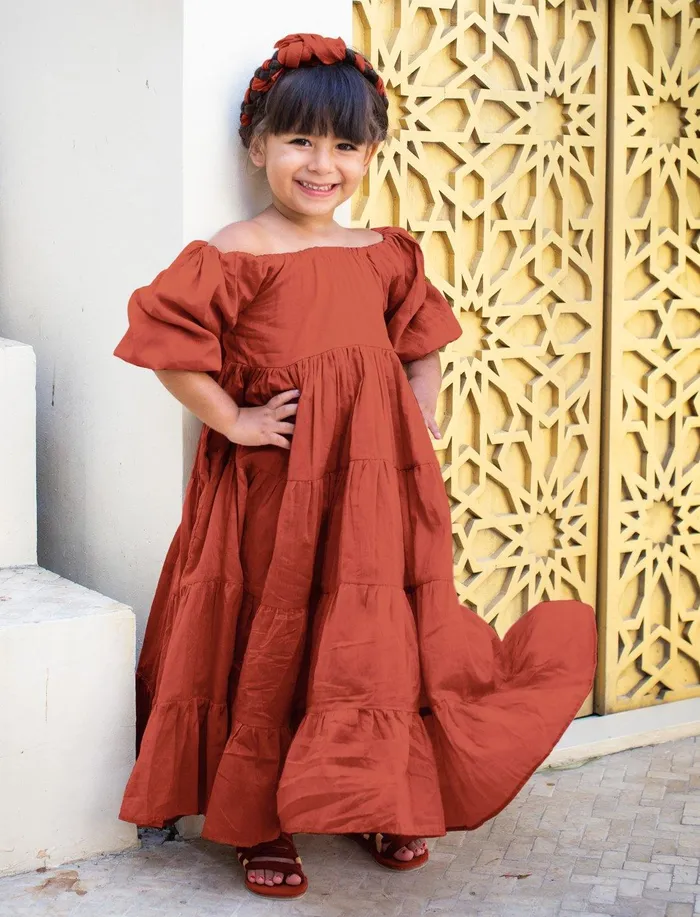 Necklaces Brielle Full Sleeve Tiered Little Girls Dress Erika Pea