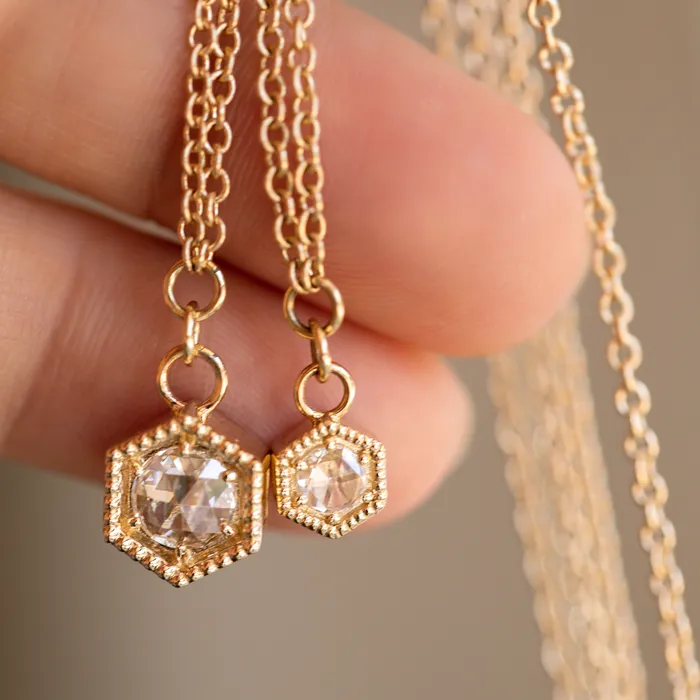 Necklaces Consider the Wldflwrs Rose Cut Diamond Hexagon Drop Necklace 4mm Necklaces Consider the Wldflwrs Rose Cut Diamond Hexagon Drop Necklace 4mm