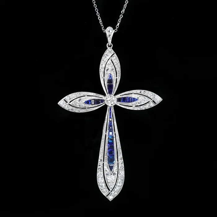 Necklaces Dover Jewelry Diamonds Estate 175 CTW Diamond and Sapphire Cross Pendant Necklaces Dover Jewelry Diamonds Estate 175 CTW Diamond and Sapphire Cross Pendant