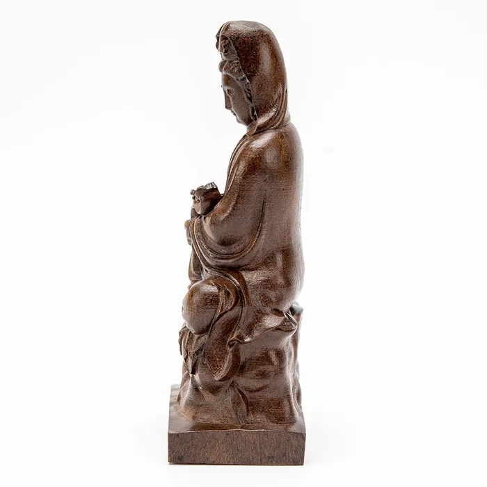 Necklaces Eastern Elm Wooden Kuan Yin with Scepter Statue 9