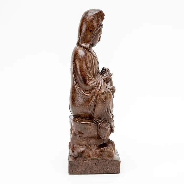 Necklaces Eastern Elm Wooden Kuan Yin with Scepter Statue 9
