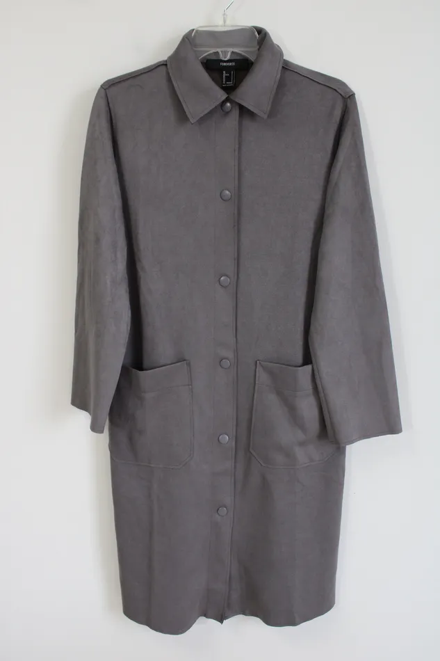 Necklaces Forever 21 Forever 21 Gray Sueded Long Jacket S
