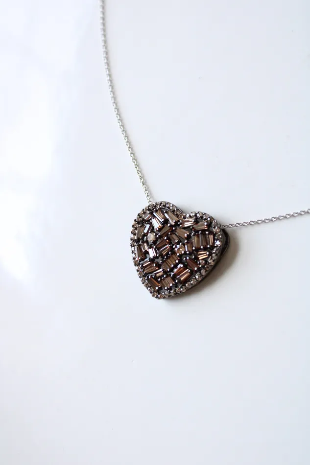 Necklaces Jubilee Thrift Cubic Zirconia Brown Gemstone Diamond Edged Heart Pendant Necklace Necklaces Jubilee Thrift Cubic Zirconia Brown Gemstone Diamond Edged Heart Pendant Necklace