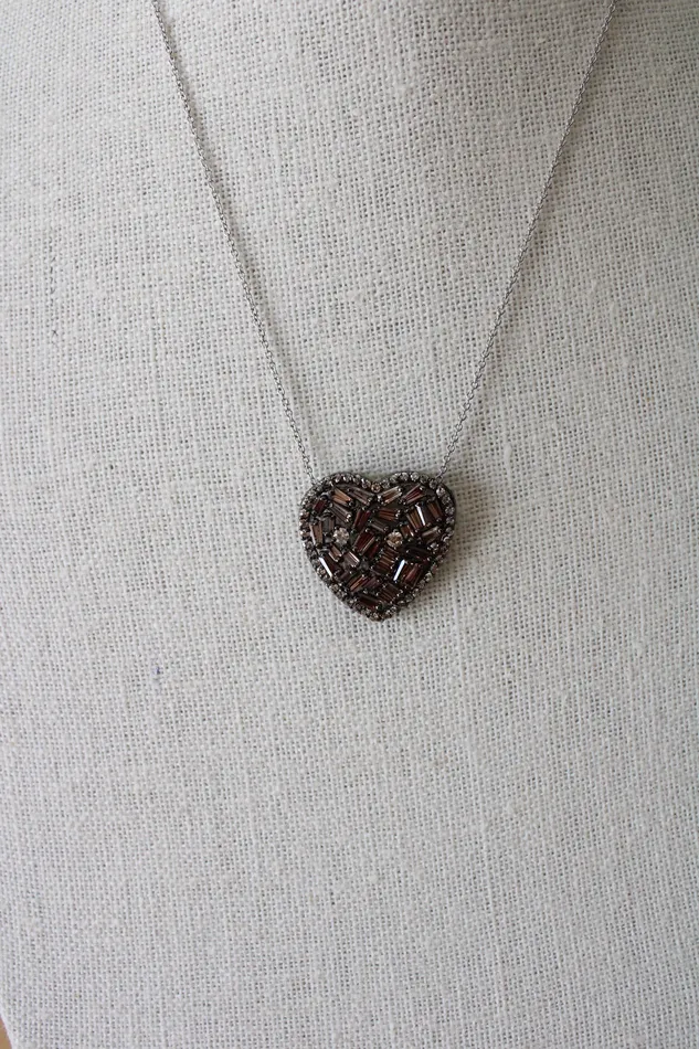 Necklaces Jubilee Thrift Cubic Zirconia Brown Gemstone Diamond Edged Heart Pendant Necklace
