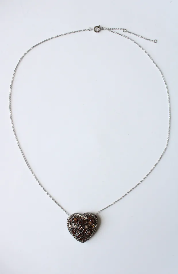 Necklaces Jubilee Thrift Cubic Zirconia Brown Gemstone Diamond Edged Heart Pendant Necklace