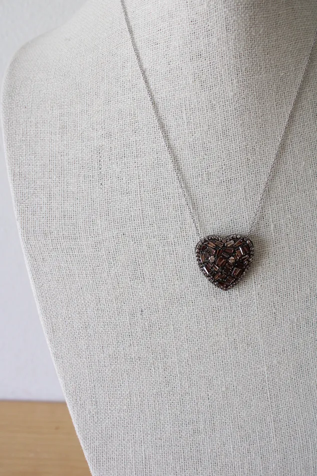 Necklaces Jubilee Thrift Cubic Zirconia Brown Gemstone Diamond Edged Heart Pendant Necklace