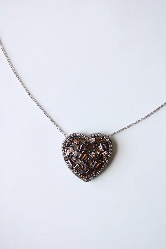 Necklaces Jubilee Thrift Cubic Zirconia Brown Gemstone Diamond Edged Heart Pendant Necklace