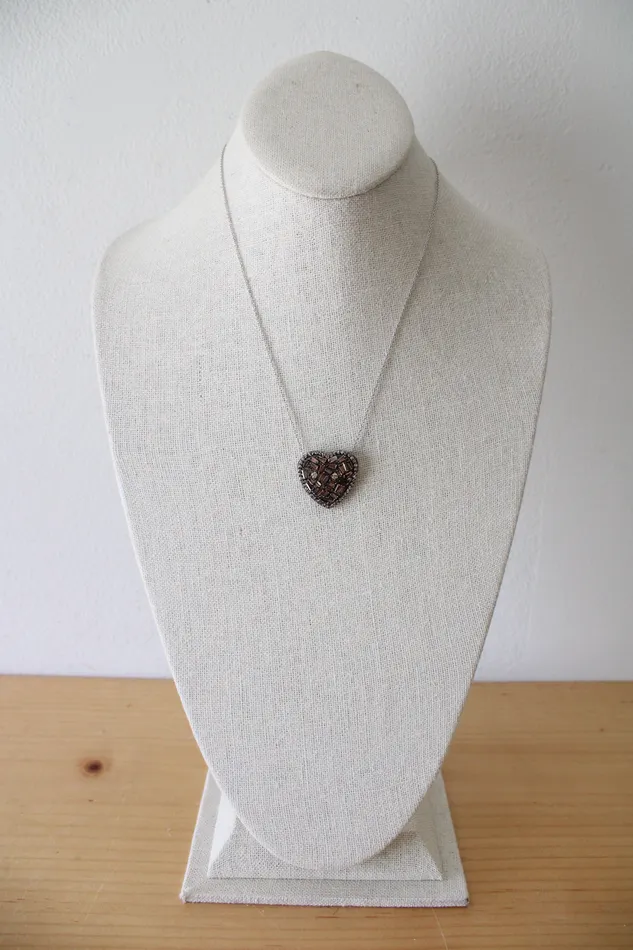 Necklaces Jubilee Thrift Cubic Zirconia Brown Gemstone Diamond Edged Heart Pendant Necklace