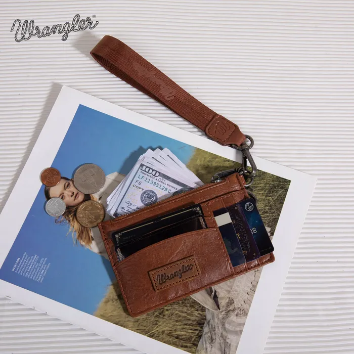 Necklaces MONTANA WEST Wrangler Solid Color Key Chain Wristlet Card Wallet Brown