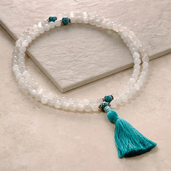 Necklaces Moonstone Mala with Turquoise 108 beads Drukomalas