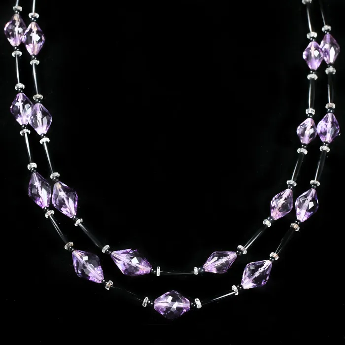 Necklaces OTC Estate 14K White Gold Amethyst Onyx and Quartz Necklace