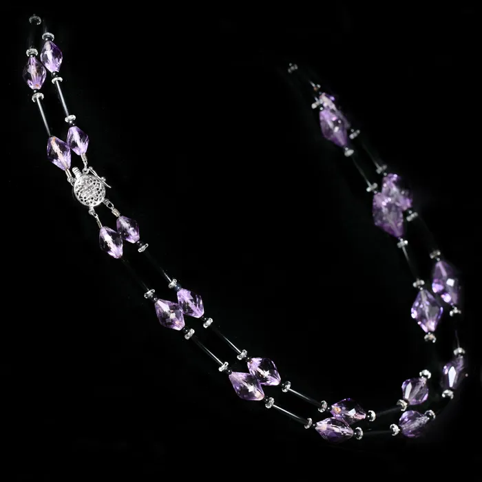 Necklaces OTC Estate 14K White Gold Amethyst Onyx and Quartz Necklace