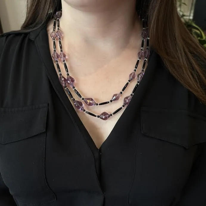 Necklaces OTC Estate 14K White Gold Amethyst Onyx and Quartz Necklace