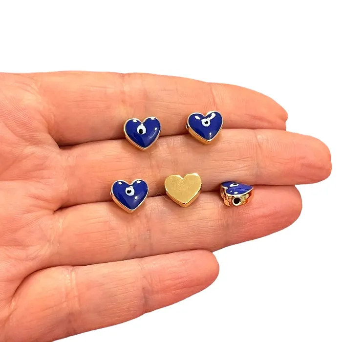 Necklaces Peppy Beads 10mm 24Kt Gold Plated Navy Evil Eye Enamelled Heart Spacers 5 Pcs in a pack Necklaces Peppy Beads 10mm 24Kt Gold Plated Navy Evil Eye Enamelled Heart Spacers 5 Pcs in a pack