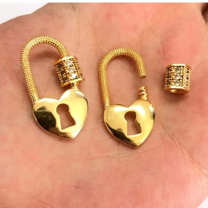 Necklaces Peppy Beads 24Kt Gold Plated Brass Heart Lock Screw Clasp Micro Pave Heart Lock Screw Clasp Necklaces Peppy Beads 24Kt Gold Plated Brass Heart Lock Screw Clasp Micro Pave Heart Lock Screw Clasp