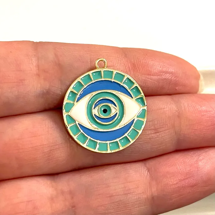 Necklaces Peppy Beads 24Kt Gold Plated Mint Enamelled Brass Evil Eye Pendant