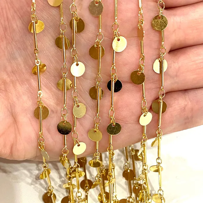 Necklaces Peppy Beads 24Kt Shiny Gold Plated Bar Chain with Coin Charms 15mm Bar Chain with 6mm coin charms Necklaces Peppy Beads 24Kt Shiny Gold Plated Bar Chain with Coin Charms 15mm Bar Chain with 6mm coin charms